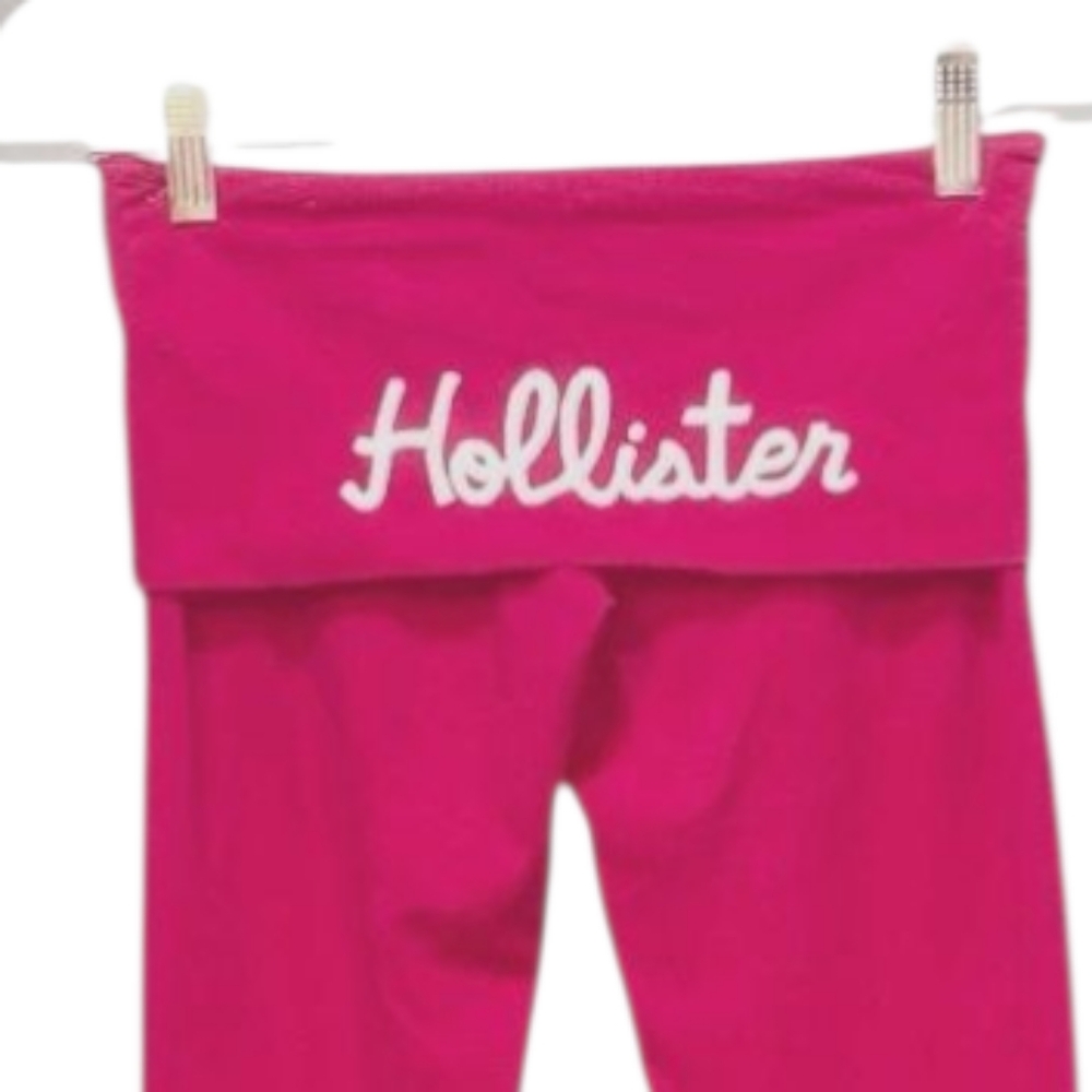 Y2K Hollister Solid PINK Vintage Foldover Yoga Pants Script Letters Flare S